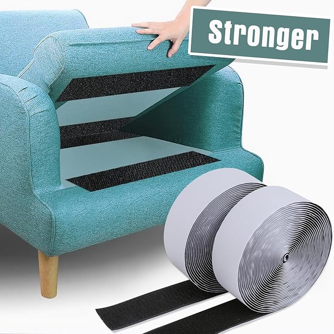 Navona 27Ft x 2 Inch Hook and Loop Strips with Adhesive, Heavy Duty Self Adhesive Tape with Back, Strong Sticky Back Fastener Roll for Home, Office, School, Crafting, Black