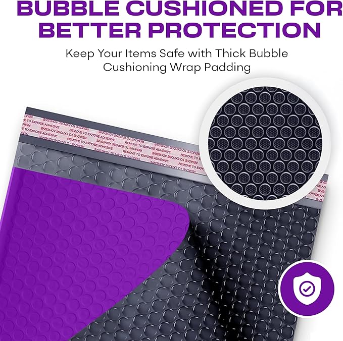 Purple Large Poly Bubble Mailers 9.5x14.5 inch #4 | Self Seal Padded Envelopes Cushioned Bubble Mailer | Usable Size 9.5x13.5 | WaterProof | Lightweight mailing Shipping Bags | 100 Pack Bulk