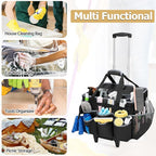 Large Cleaning Caddy with Detachable Trolley & Shoulder Strap, Cleaning Supplies Bag with Handles & Support Plates, Cleaning Product Rolling Organizer for Car Wash and Housekeeping