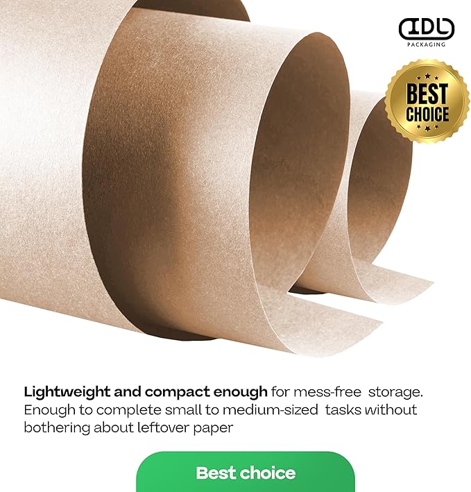 Brown Paper Roll 12" x 2160" (180 feet) - USA-Made Kraft Paper 30lb Thickness - Ideal for Wrapping, Packing, Moving, Shipping, and Arts & Crafts - 100% Recycled Natural Material by IDL Packaging