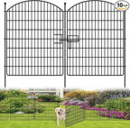 10 Panels No Dig Garden Fence with Gate, 42in x 24.2ft Decorative Dog Fence Outdoor for Yard, Tall Animal Barrier Rustproof Metal Wire Garden Edging Border, Temporary Fencing for Outdoor, Patio