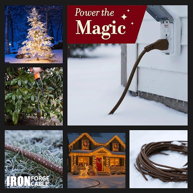 Iron Forge Cable Outdoor Brown Extension Cord 10 ft - 16 Gauge 13 Amp Heavy Duty Brown Outdoor Extension Cords 3 Prong - 16/3 SJTW - Great for Outdoor