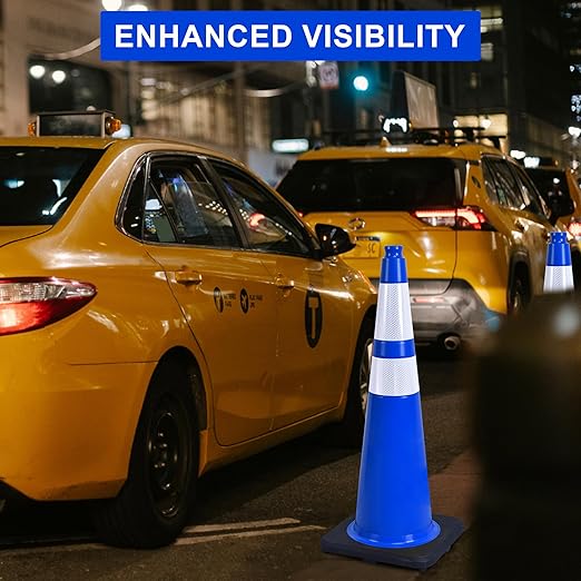 OrangeStar 36" Traffic Cones 8-Pack Blue Safety Cones with Reflective Collars, Heavy Duty Base for Construction, Parking Lot, Road Work, Flexible PVC, Indoor & Outdoor Use