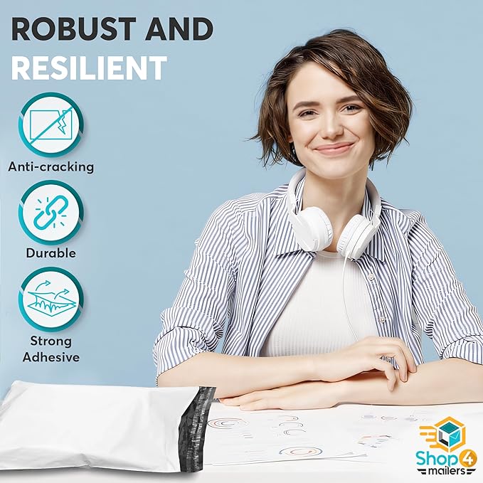 Shop4Mailers 24 x 24 Glossy White Plastic Self Seal Poly Mailer Flat Bags Waterproof Shipping Envelope 2.17 Mil for Apparel, Clothes, Shirts, Books – Permanent Adhesive Seal (50 Pack)
