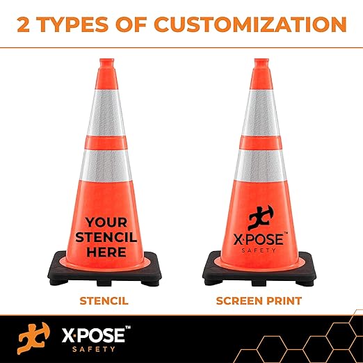 Xpose Safety 28 Inch Orange Traffic Cones with 6" & 4" Collars, 24-Pack - Multipurpose PVC Plastic Safety Cone for Parking, Soccer, Caution, Kids and Construction - DOT Approved