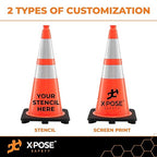Xpose Safety 28 Inch Orange Traffic Cones Heavy Duty 10lb with 6" & 4" Collars, 12-Pack - Multipurpose PVC Plastic Safety Cone for Parking, Soccer, Caution, Kids and Construction - DOT Approved