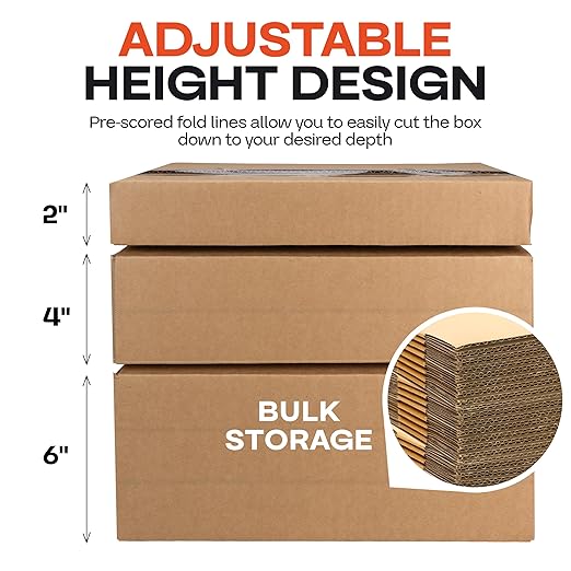 Multi-Depth Corrugated Shipping Boxes, 14"L x 12"W x 6"H, Pack of 5 - USA-Made Boxes for Moving, Storage & Small Business Packaging - Heavy-Duty Cardboard Bines for Household & Office by IDL Packaging
