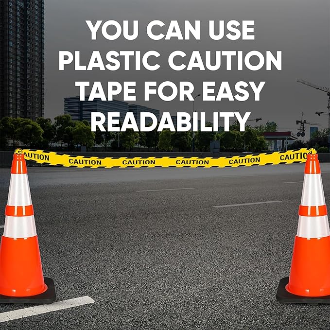 Pyle 28-Inch Safety Traffic Cones, 4-Pack Orange Parking Cones with Reflective Collars, Stackable PVC Construction for Roadwork, Sports Training & Events, Solid High-Density Base for Stability