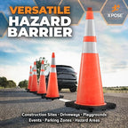 Xpose Safety 36 Inch Orange Traffic Cones with 6" & 4" Collars, 12-Pack - Multipurpose PVC Plastic Safety Cone for Parking, Soccer, Caution, Kids and Construction - DOT Approved