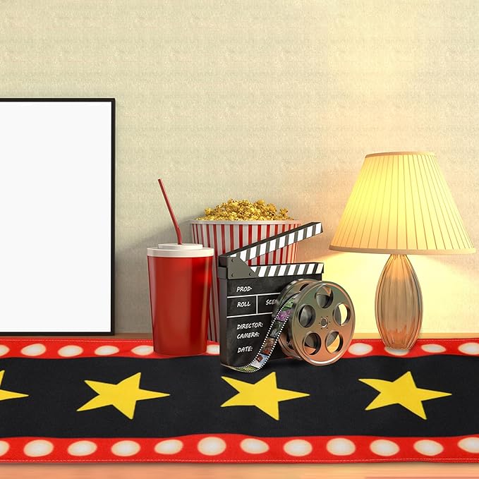 4 Pcs 13 x 72 Inch Movie Night Table Runner with Gold Star Design - Movie Night Black Carpet Decoration for Birthday Party Supplies （Black）