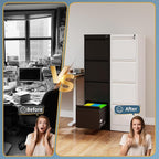 4 Drawer File Cabinet with Lock, Vertical Filing Cabinets for Home Office, Metal Storage Cabinets, Heavy Duty File Cabinet for Letter/Legal/A4/F4 Size Amssebly Required, White