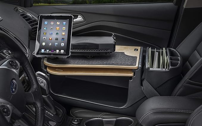 AutoExec AE-GMCD-PS-TAB-11M GripMaster Car Desk for Your Vehicle Workstation and Mobile Office, Natural with Printer Stand and Tablet Mount