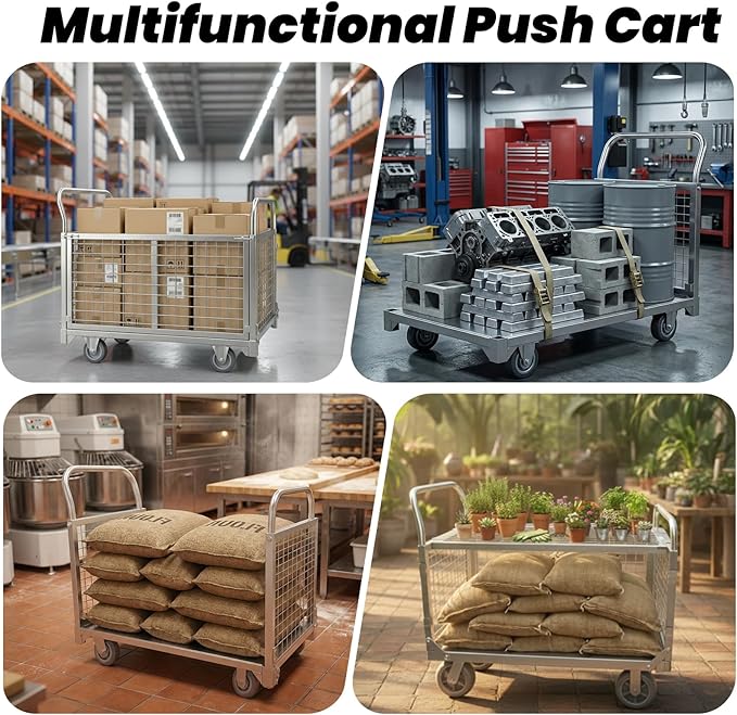 Industrial Cage Cart 2200lbs - 40" x 24" Flatbed Hand Truck with Mesh Basket, Heavy Duty U-Boat Style Dolly for Narrow Aisles, Retail Stores, and Office Moving