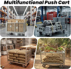 Heavy Duty Push Cart with Wheels 2200 LBS Capacity - Large Metal Grocery Cart with Enclosed Cage, 40x24 Flatbed Wagon for Commercial Laundry, Apartment, and Outdoor Gardening