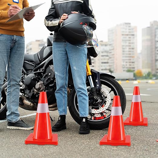 Traffic Safety Cones 18 Inch 4 Pack - Orange Road Parking Cones with Reflective Collars, Heavy Duty PVC Construction Cone Structurally Stable for Road Parking, Traffic Control, Driveway