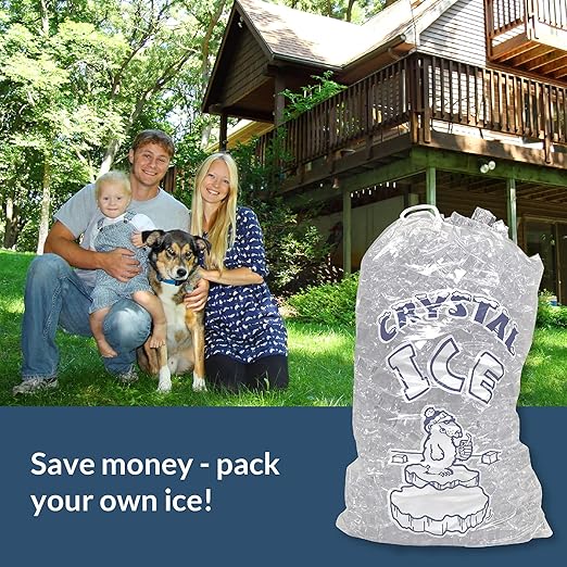 Pinnacle Mercantile 20 lb. Drawstring Ice Bags (30-Count) Heavy-Duty, Puncture-Resistant EVA | Cotton Pull Closure | Disposable, Recyclable | Portable Storage and Freezer Keeper