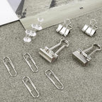 Silver Binder Clips and Paper Clips Push Pins Tacks Sets, Total 72 PCS Assorted Sizes Office Supplies Set for Women, Student, School, Home & Desk Supplies