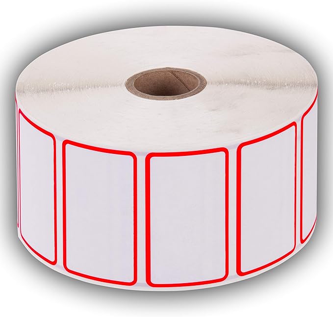 2.25" X 1.25" Direct Thermal Perforated Stickers Labels for Barcodes, Address, Consignment - Compatible with Zebra, Rollo, Godex and More (RED Border, 12 Rolls)