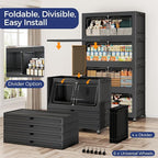 160GAL Storage Bins with Lid and Wheels, Stackable Closet Organizers and Storage Drawer, Collapsible Storages Box with Dividers, Foldable Plastic Cabinets for Room, Kitchen, 4 Pack Black