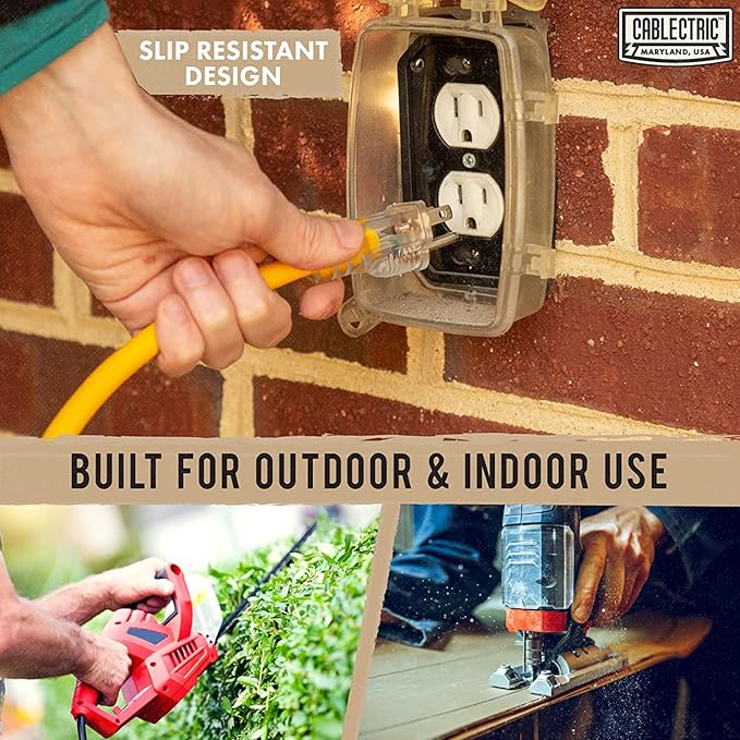 15 Ft Outdoor Extension Cord - 15 Amp 12/3 SJTW Heavy Duty Yellow 12 Gauge Lighted Electrical Cable with 3 Prong Grounded Plug