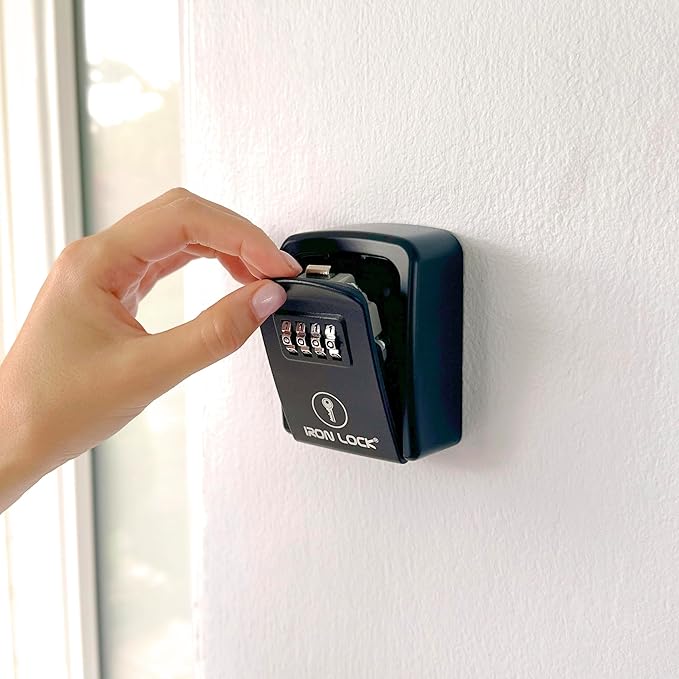 Iron Lock® Wall Mount Key Lock Box – Waterproof Heavy Duty Metal Lock Box for Keys with 4-Digit Combination & Resettable Code – Outdoor/Indoor Key Safe for Home, Office & Airbnb (Black, Small)