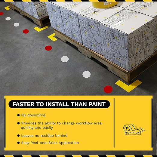 Mighty Line 5.7" Solid Dot Shaped Floor Marking Tape for Safety, Caution, Warning, Heavy-Duty, Peel and Stick, Adhesive Circle Spots, Industrial Quality, White, Pack of 100