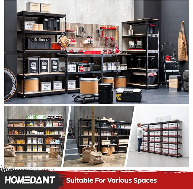 HOMEDANT 5-Tier Laminated Boltless Heavy Duty Metal Shelving Unit Adjustable Garage Storage Utility Rack Shelves Organization Multipurpose Shelf Warehouse Industrial (4, (L) 39.8" W, Black)