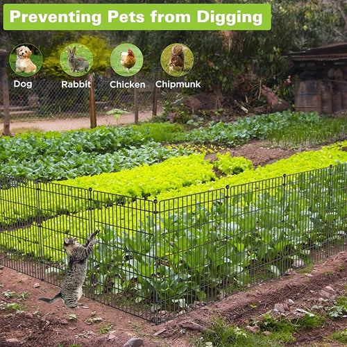 10 Panels No Dig Garden Fence Animal Barrier, 44in(H) × 23.6ft(L) Decorative Metal Outdoor Dog Fence, Rustproof Pet Fencing for Yard, Patio, Flower Bed -Temporary Fencing| Easy to Install