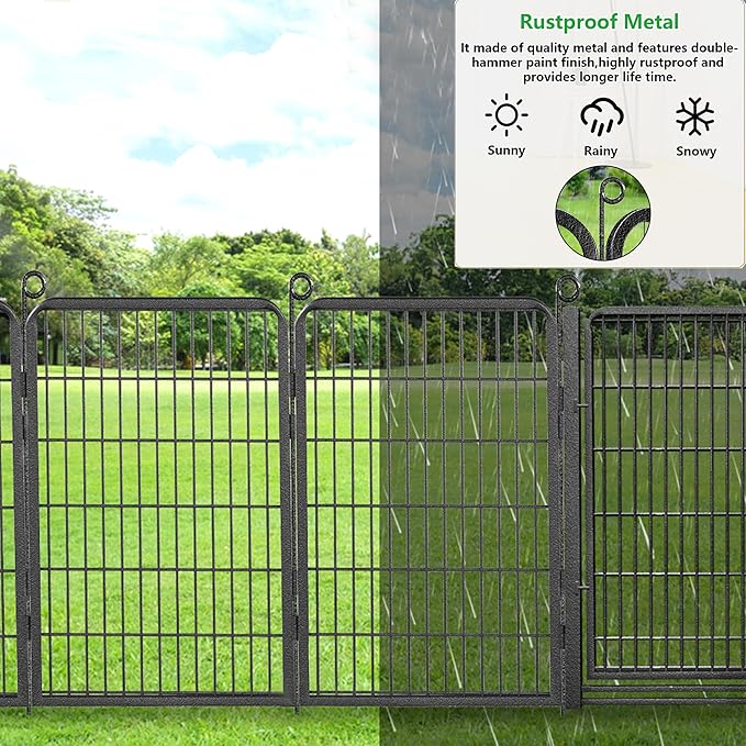 Decorative Garden Fence with Gate, 40 in(H) x 54 ft(L) Rustproof Metal Fence Panels No Dig Fence with Full Panel Gate, Dog Fence Outdoor for Yard, Animal Barrier Garden Fencing for Yard