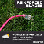 Iron Forge Cable Weatherproof 15 Ft Outdoor Extension Cord - 16/3 SJTW 13 Amp Heavy Duty Neon Pink Extension Cord 3 Prong - Lighted End