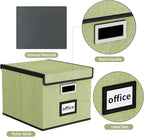 Huolewa File Organizer Boxes with Lids, Linen Hanging Filing & Storage Box with Plastic Slide for Office/Decor/Home, Universal Hanging Filing Organization Box for Letter/Legal Folder
