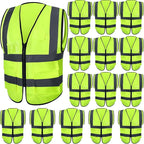 JaGely 15 Pack Reflective Safety Vests with Pockets and Zipper Construction Work High Visibility Vest for Men Women(Large,Fluorescent Green)