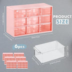 Amyhill 6 Pcs Mini Drawer Organizer Small Organizer with 9 Drawers Plastic Desktop Craft Storage Box for Office Home Room Jewelry Cosmetics Collection(Pink)