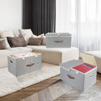 TYEERS Extra Large Collapsible Storage Bins with Lids and Compartments, Organizing Bins for Closet Storage, Clothes Storage, Cube Organizer for Home Office Storage - 3 Pack - Gray