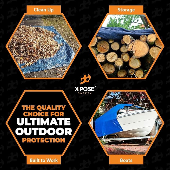 Heavy Blue & Brown Tarp 30' x 50'- Bulk Full Pallet (16 Pack) Weatherproof, Camping, Rain, Wind & Sun - 7 Mil Plastic Tarp Outdoor Cover for Roof, Trailer, RV, Car, Boat - by Xpose Safety