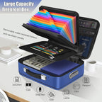 Fireproof Document Box, Hard Shell Fireproof Box, Document Organizer with Lock, Fireproof Water Resistant box, Portable Documents Safe Box for Important Document Certificates, Laptop, Passports, Blue