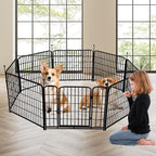 Garden Fence with Gate 36 in(H)×27 in(L) 4 Panels, Heavy Duty Iron Animal Barrier Fence, Rabbit Fence for Garden, Suitable for Indoor Pet Or Outdoor Dog Fencing, Total 8.9 Ft(L), Black