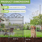 5 Panels No Dig Tall Garden Fence Panel – 44" H X 11.8' L Rustproof Metal Dog Fence Outdoor for Yard, Decorative Animal Barrier Fence for Pet, Garden Border, Patio, Flower Beds| Temporary Fencing