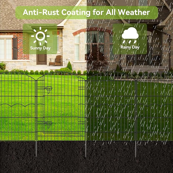 Decorative Garden Fence 6 Panels 14.8ft(L)×38in(H) No Dig Animal Barrier Fencing with 5 Panels + 1 Gate, Metal Garden Fences Rustproof Wire Border Temporary Dog Fence Outdoor for Patio Yard Lawn