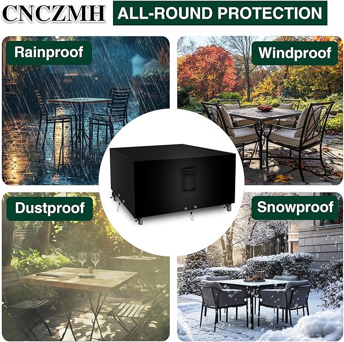 Square Heavy Duty Patio Table Covers Waterproof, 600D Outdoor Dining Table and Chair Set Covers, Outdoor Furniture Cover Waterproof for Sectional Sofa Couch 32''L x 32''W x 28''H, Black
