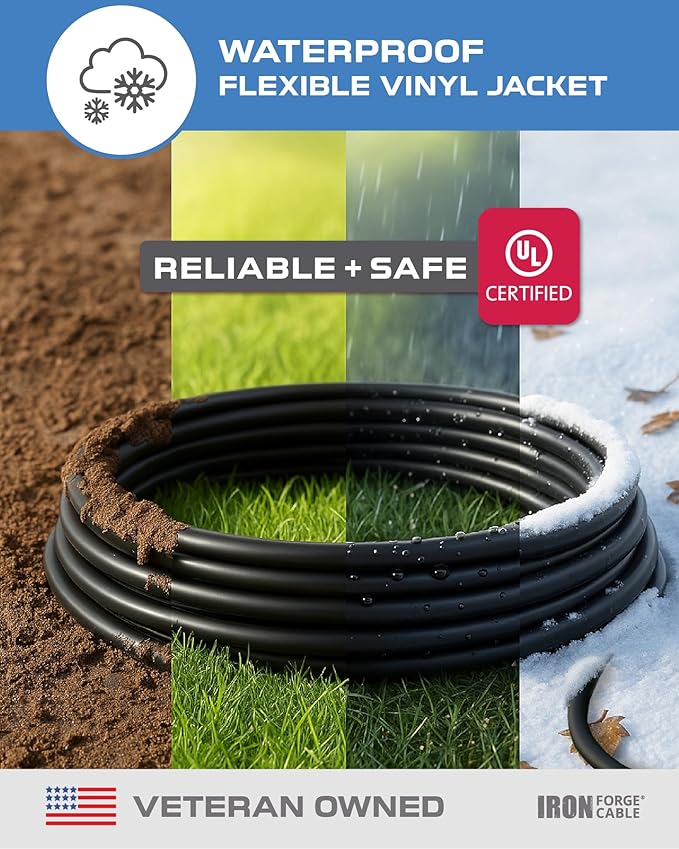 Iron Forge Cable 100 Ft Black Extension Cord with 3 Outlets - 16/3 SJTW 100 Foot Extension Cord 3 Prong, Weatherproof Exterior Power Cable for Outdoor