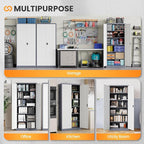 Metal Garage Storage Cabinets with Lock, 71" Tall Tool Cabinet with 2 Door and 5 Adjustable Shelves, Locking Garage Cabinets and Lockable Steel Locker for Home Office Warehouse-(Gray White-71”H)