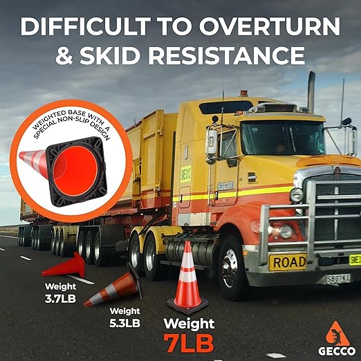 GECCO ™ (324 Cones per Pallet) 28 Inch 7 Lb Heavy Duty Orange Traffic Cones in Bulk | Durable Safety Cones, Orange Cones, Parking Cones, Construction Cones | PVC Plastic & Black Base - [PRO Series]
