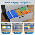 4 Drawer File Cabinet, Lateral Filing Cabinets for Home Office, Office Storage Drawers with Lock, Hanging Files Legal/Letter A4 Size (Assemble Required,Black Grey)