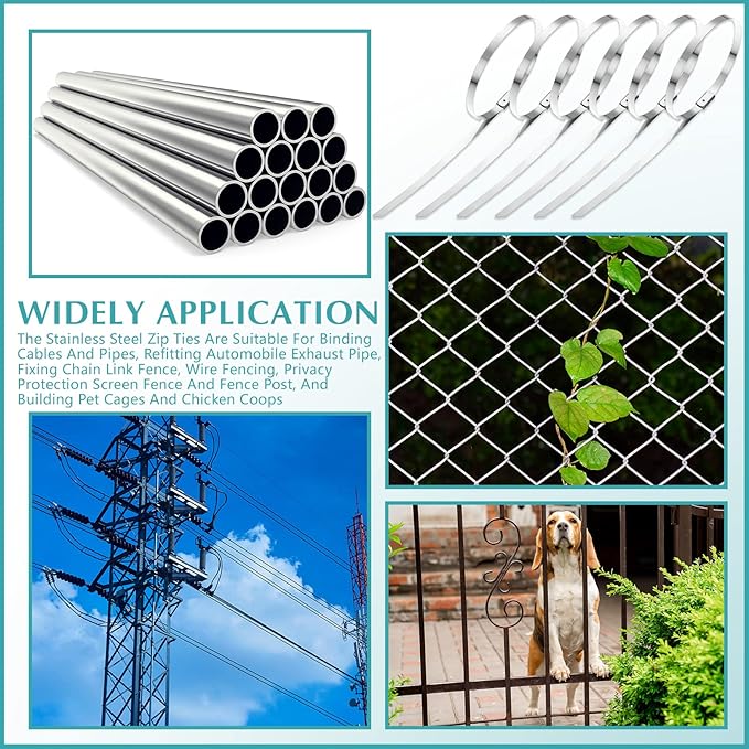 LEIFIDE 500 Pcs Metal Zip Ties 304 Stainless Steel Zip Ties Heavy Duty Self Locking 220 Pound Tensile Strength Cable Suitable for Exhaust Wrapping Fence Outdoor Workshop Canopy (3.9 Inch)