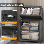 Extra Large Stackable Storage Bins with Lids & Wheels & Door, 336QT-112QT/28GAL*3Pack Foldable Collapsible Closet Organizers, Plastic containers drawers for bedroom Dorm