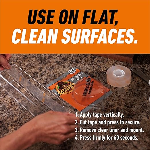 Gorilla Tough & Clear Double Sided Mounting Tape, Clear Tape, 1" x 150" (Pack of 4) - Weatherproof for Indoor or Outdoor