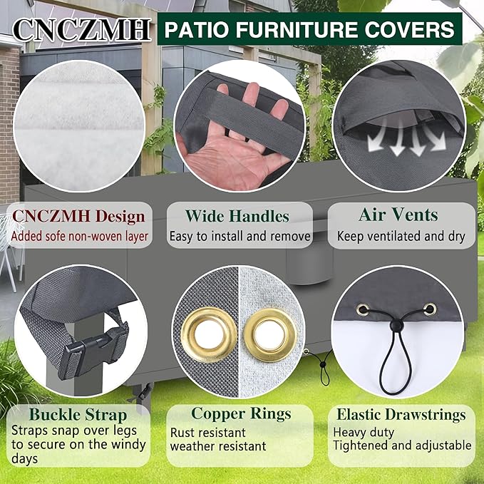 Heavy Duty Patio Furniture Covers Waterproof, 600D Outdoor Furniture Cover Waterproof for Sectional Sofa Couch, Outdoor Dining Table and Chair Set Covers 64''L x 52''W x 28''H, Grey