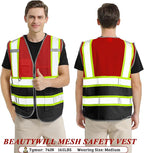 10 Pack Custom Safety Vest Customized Logo Mesh Vest Class 2 High Visibility Reflective Vest with Pockets Workwear（Red Black，M ）