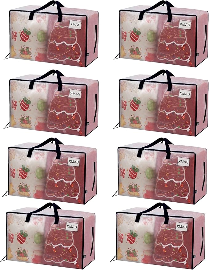 VENO 8 Pack Moving Bags and Large Christmas Decoration Storage Bins with lids. Alternative to Moving Boxes, Packing Supplies for College. Heavy Duty Totes (Clear, 8 Pack)